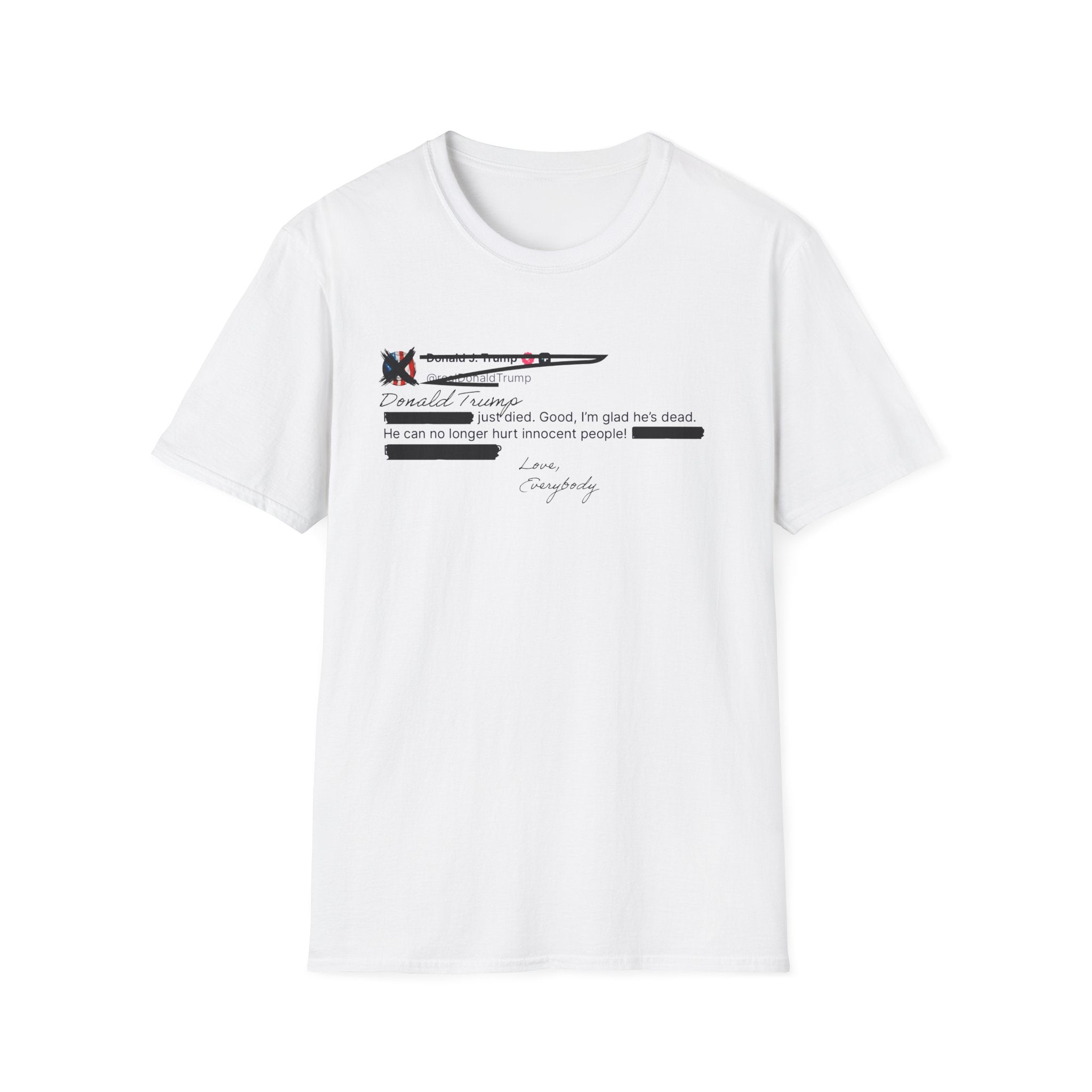 He Can No Longer Hurt Innocent People T-Shirt | Minimalist Black Text Design