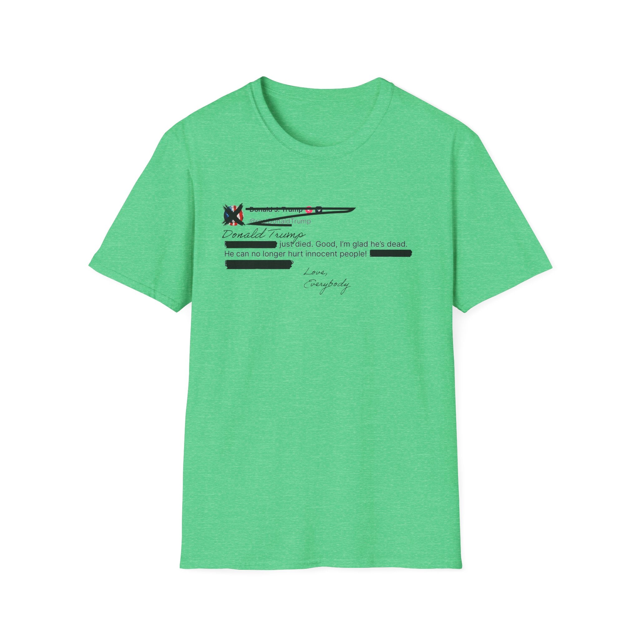 He Can No Longer Hurt Innocent People T-Shirt | Minimalist Black Text Design