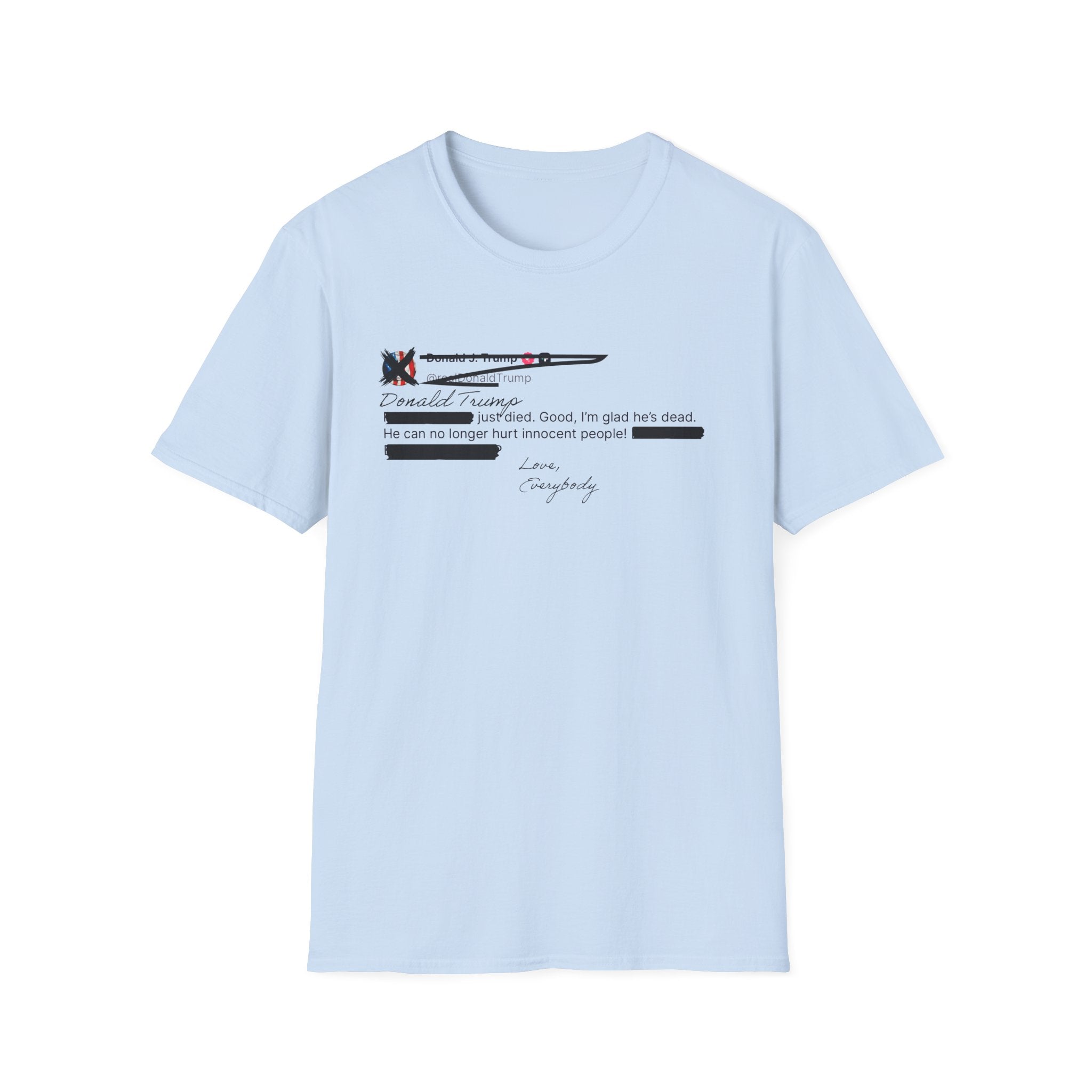 He Can No Longer Hurt Innocent People T-Shirt | Minimalist Black Text Design
