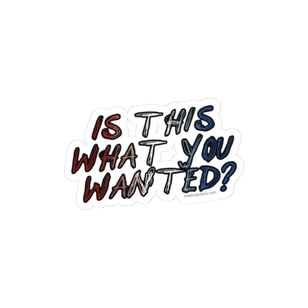 Is This What You Wanted? Sticker | Script Typography, Red & Blue Lettering