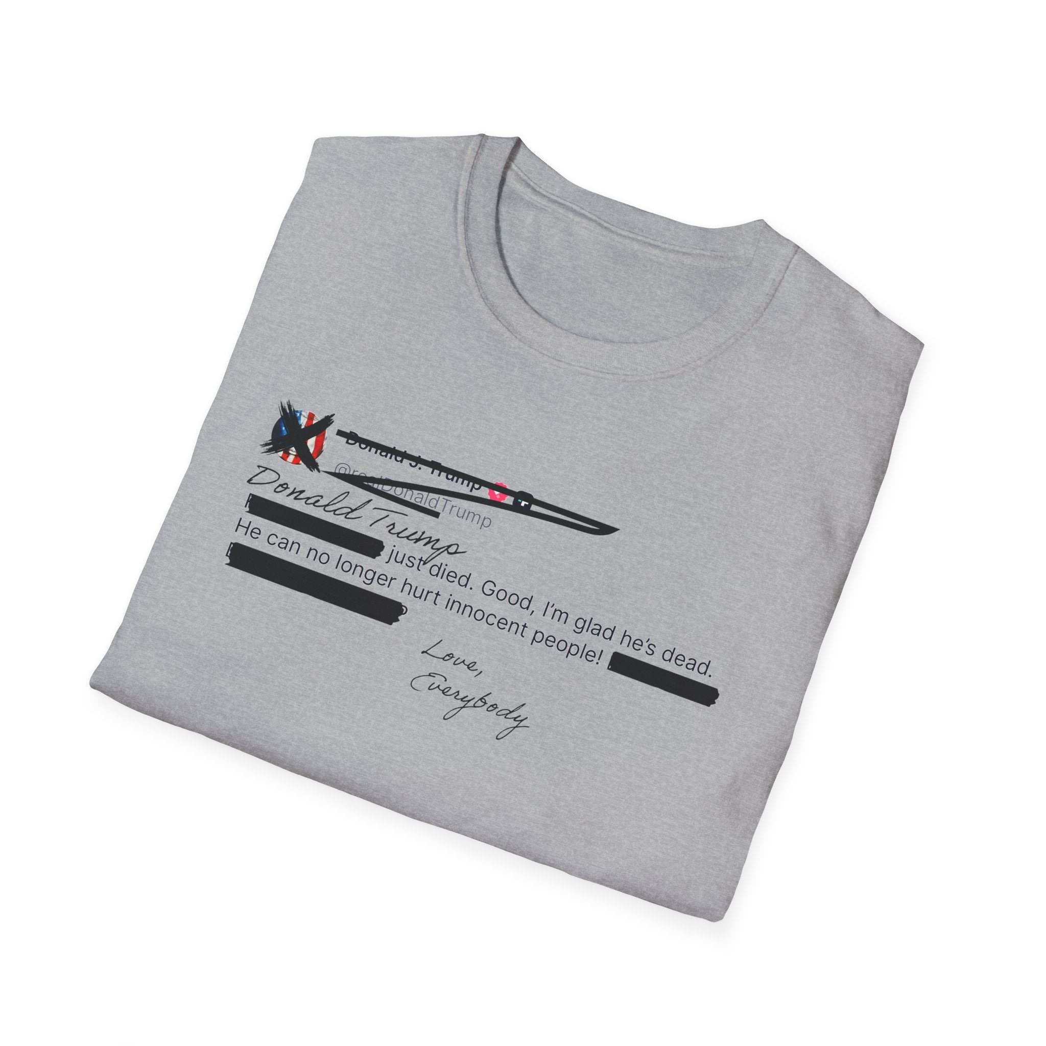 He Can No Longer Hurt Innocent People T-Shirt | Minimalist Black Text Design