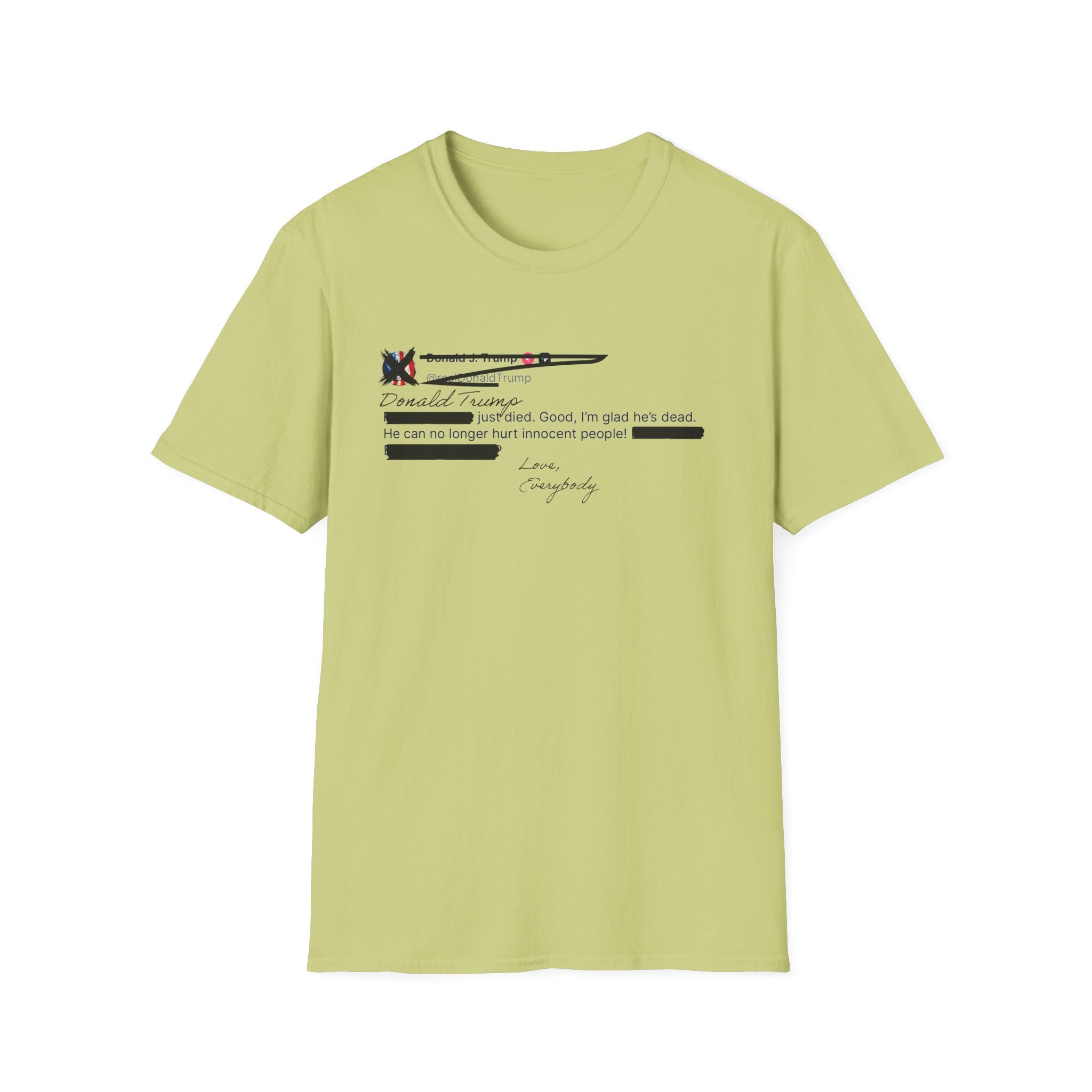 He Can No Longer Hurt Innocent People T-Shirt | Minimalist Black Text Design