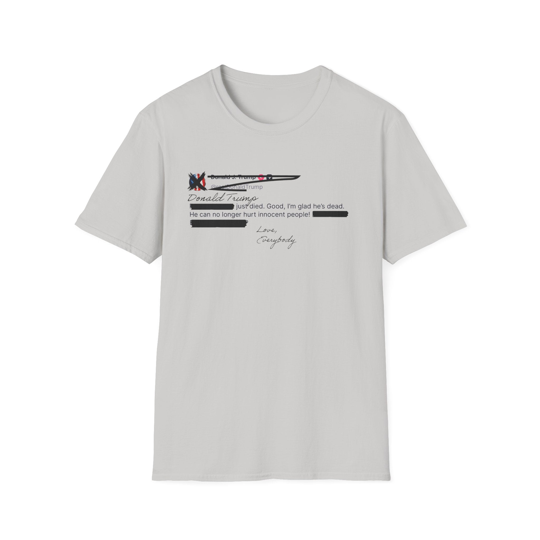 He Can No Longer Hurt Innocent People T-Shirt | Minimalist Black Text Design