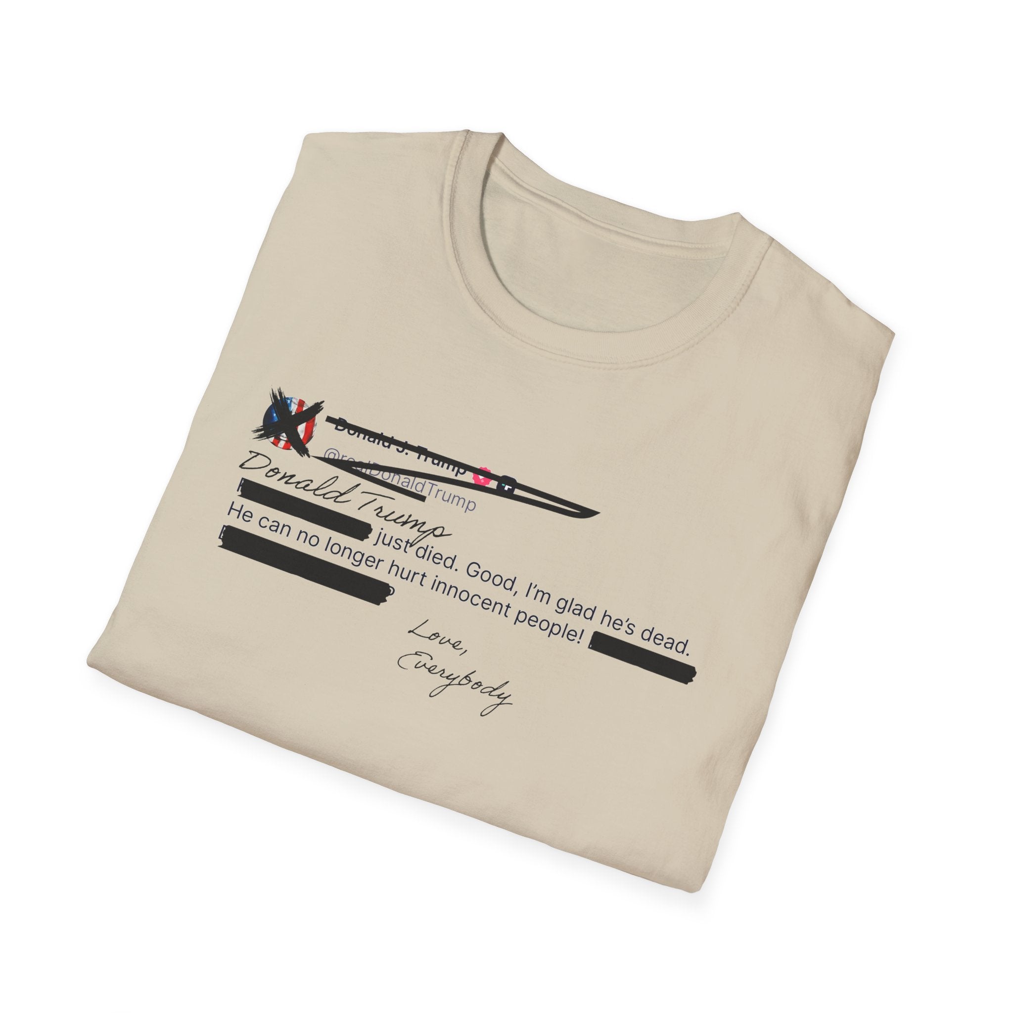 He Can No Longer Hurt Innocent People T-Shirt | Minimalist Black Text Design