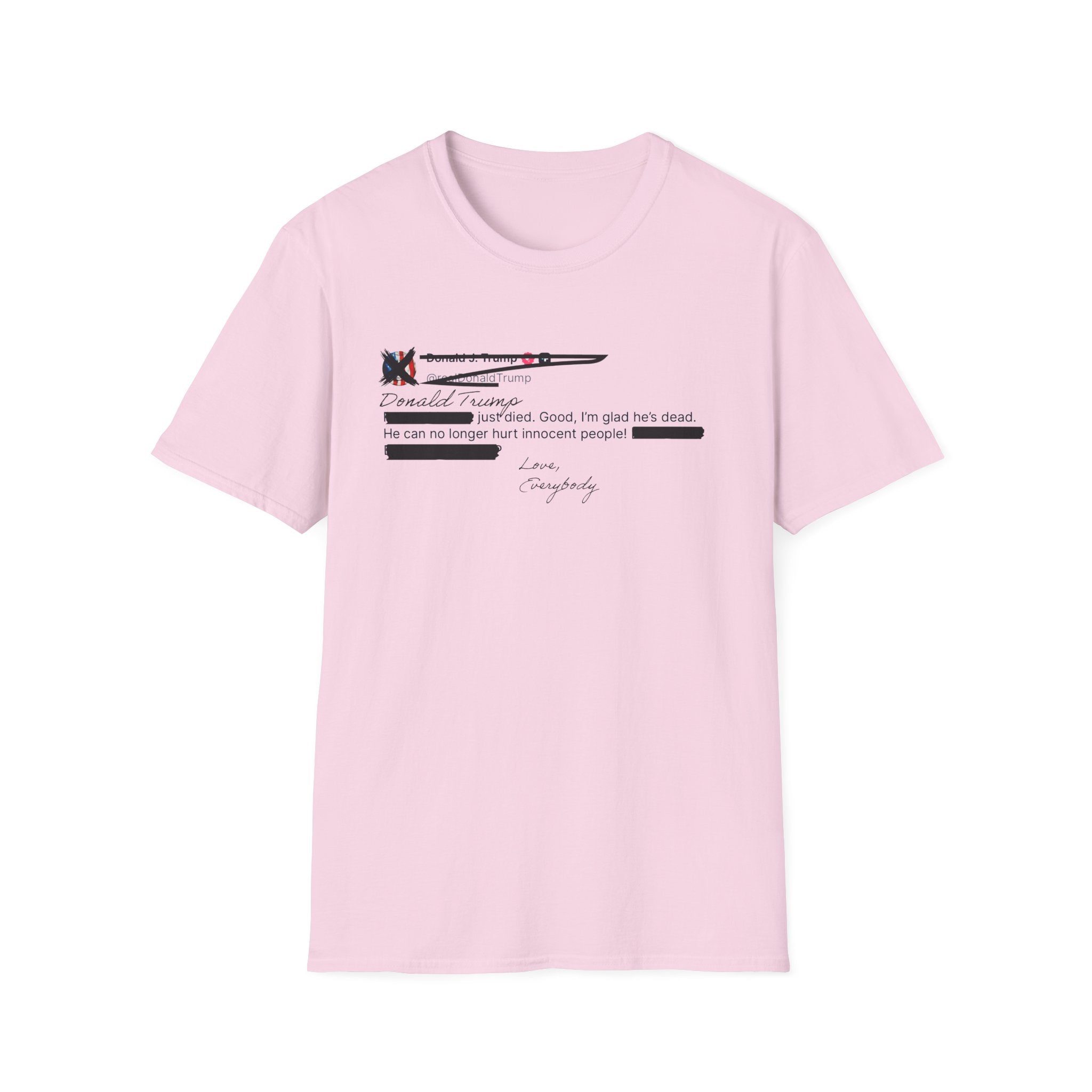 He Can No Longer Hurt Innocent People T-Shirt | Minimalist Black Text Design