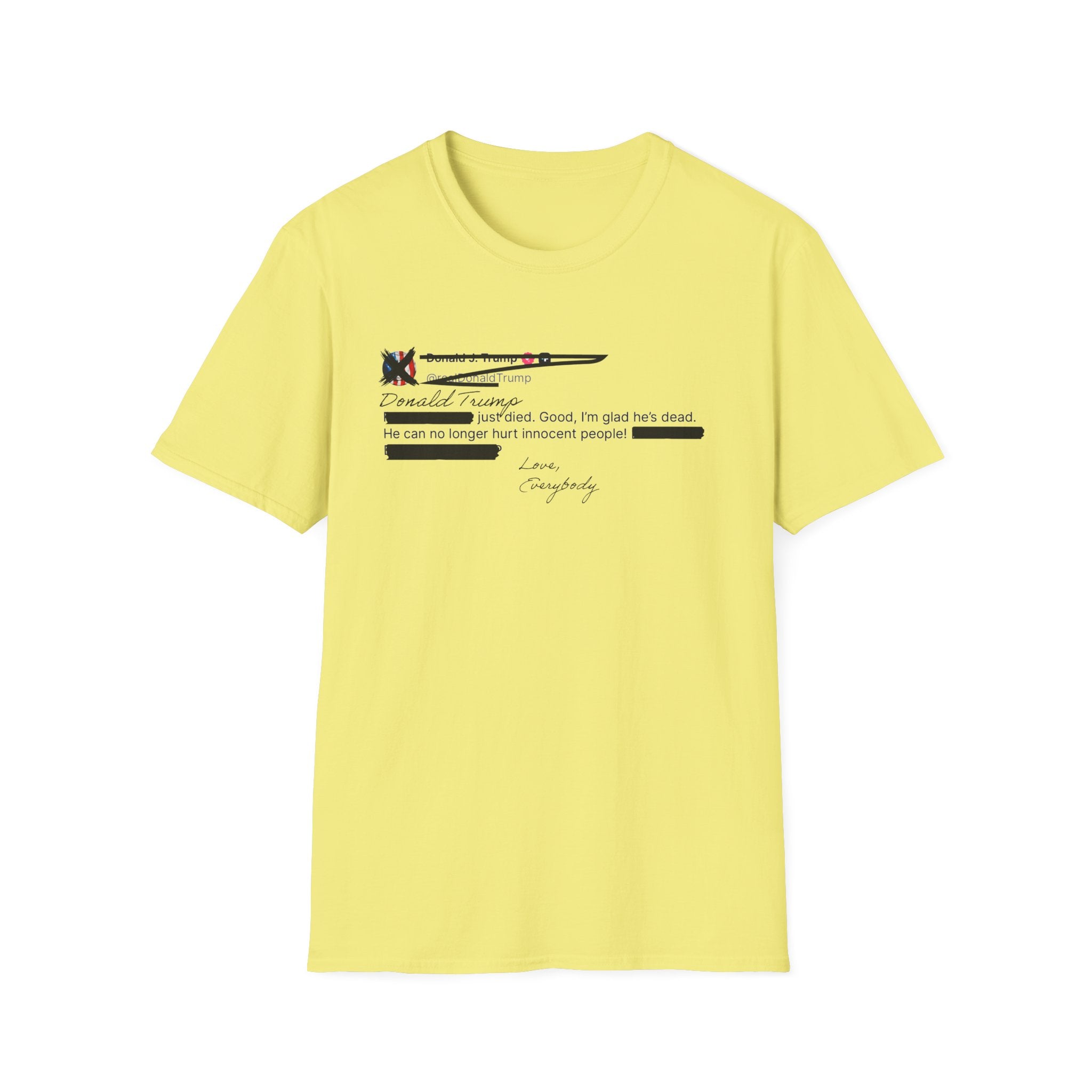 He Can No Longer Hurt Innocent People T-Shirt | Minimalist Black Text Design