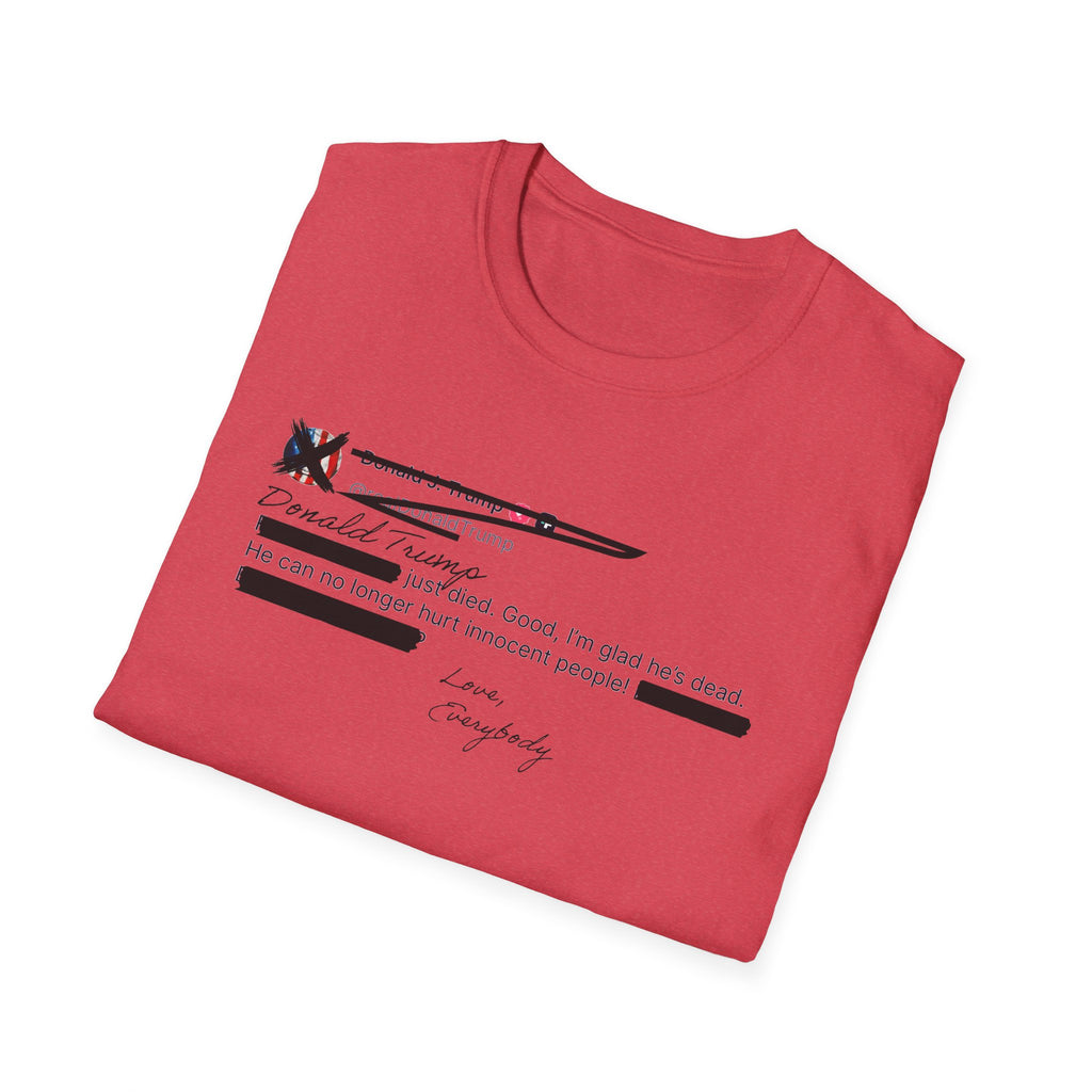 He Can No Longer Hurt Innocent People T-Shirt | Minimalist Black Text Design