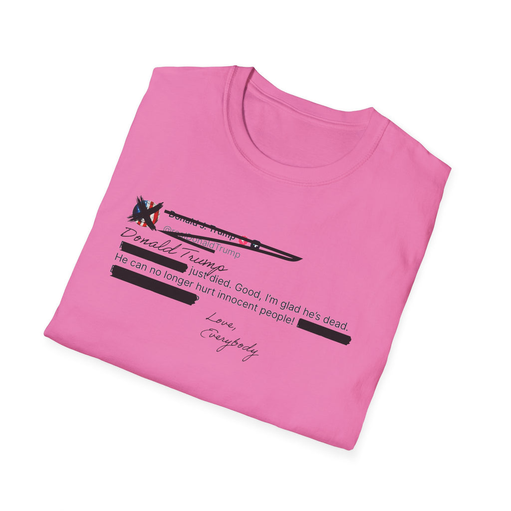 He Can No Longer Hurt Innocent People T-Shirt | Minimalist Black Text Design