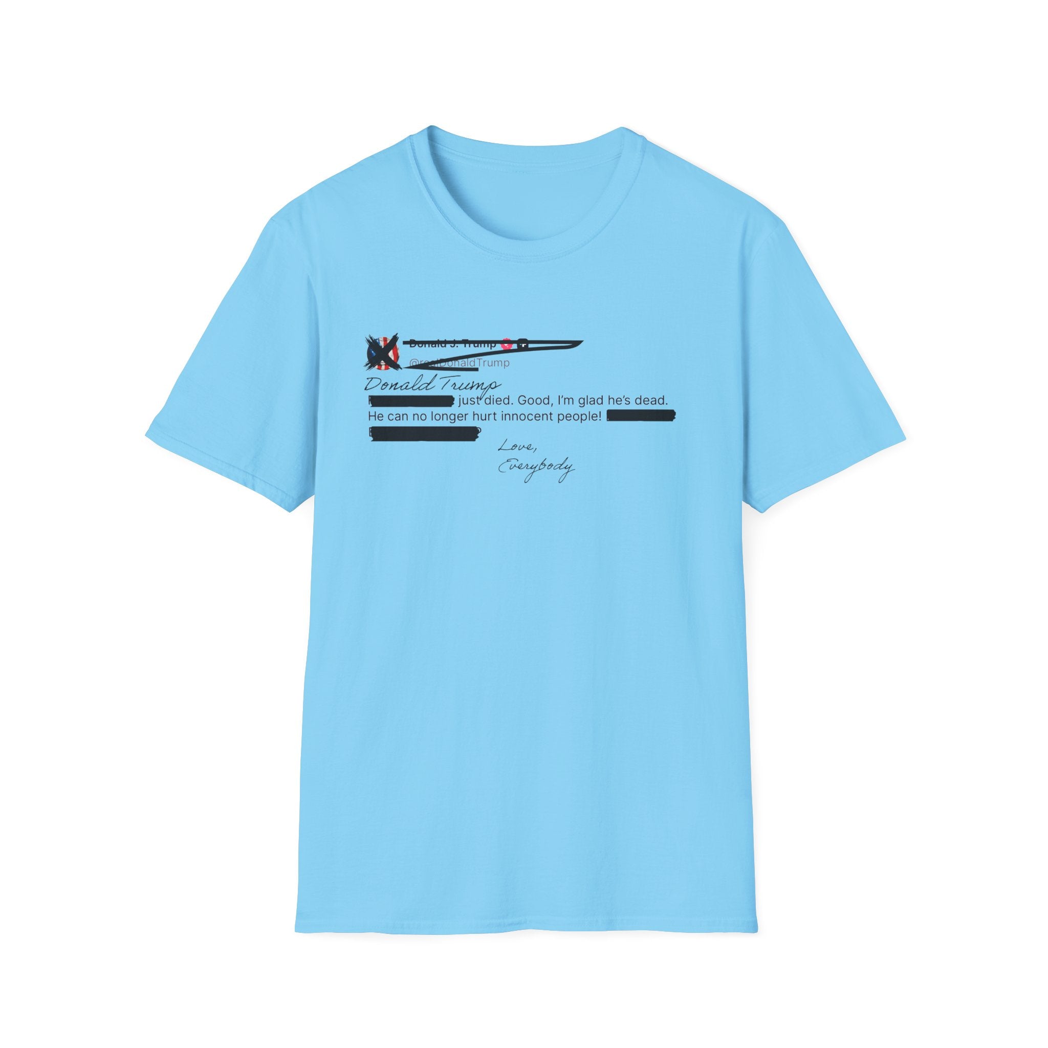 He Can No Longer Hurt Innocent People T-Shirt | Minimalist Black Text Design