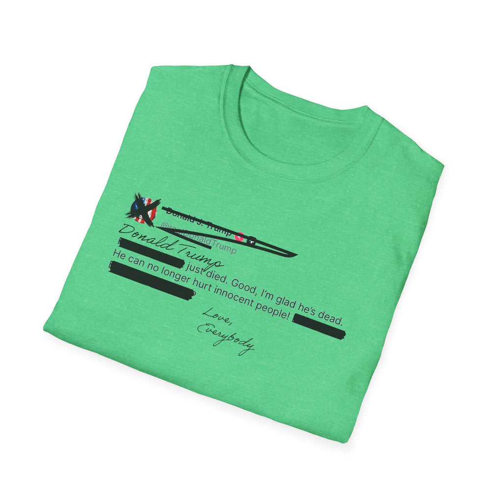 He Can No Longer Hurt Innocent People T-Shirt | Minimalist Black Text Design