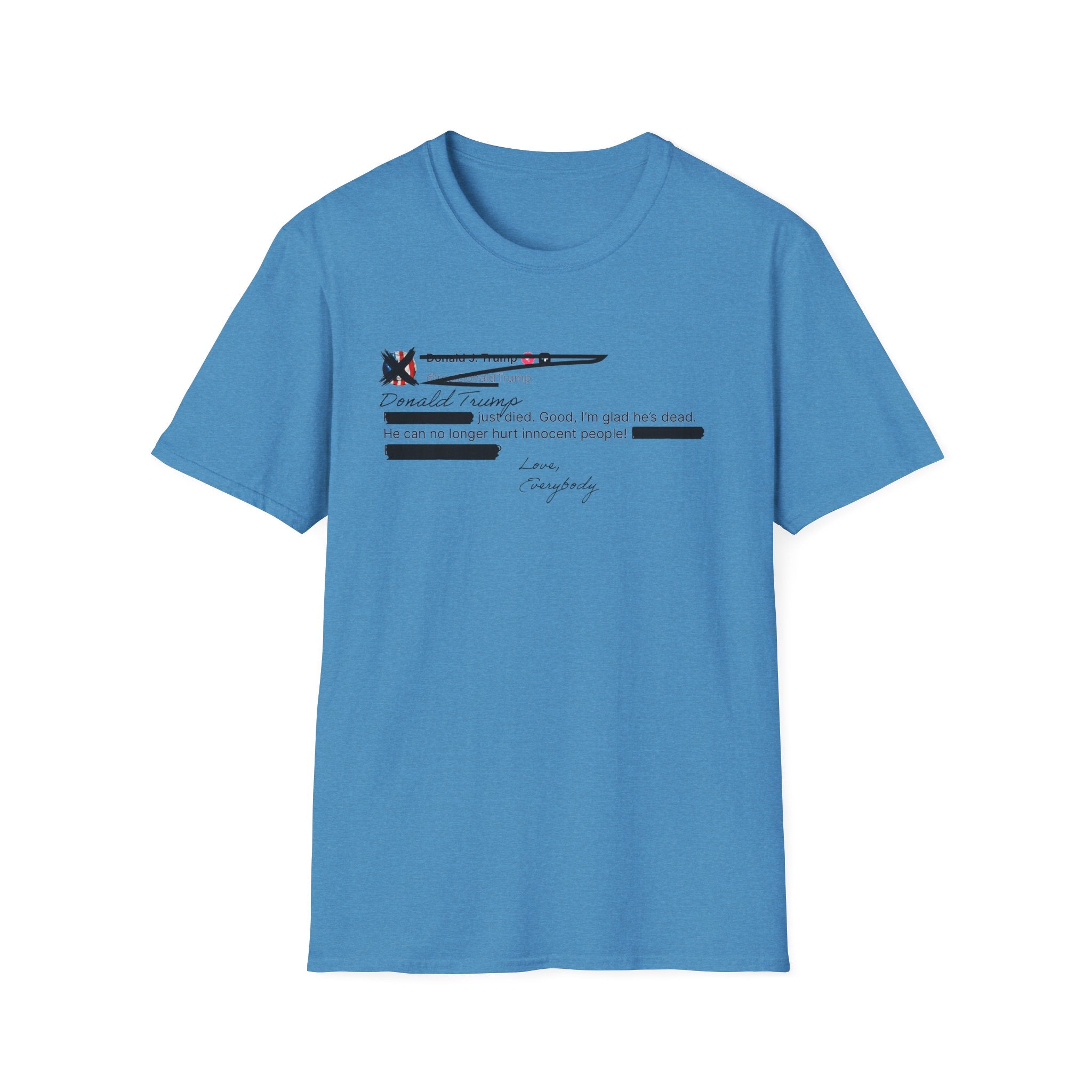 He Can No Longer Hurt Innocent People T-Shirt | Minimalist Black Text Design