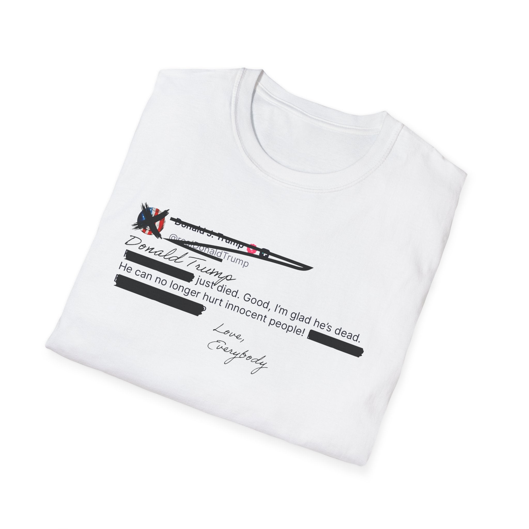 He Can No Longer Hurt Innocent People T-Shirt | Minimalist Black Text Design