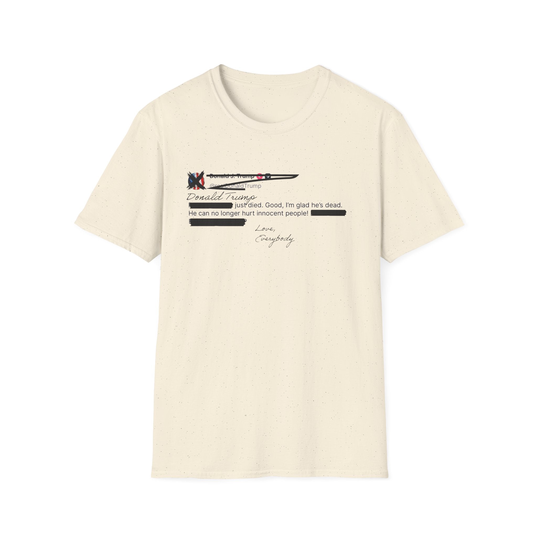 He Can No Longer Hurt Innocent People T-Shirt | Minimalist Black Text Design